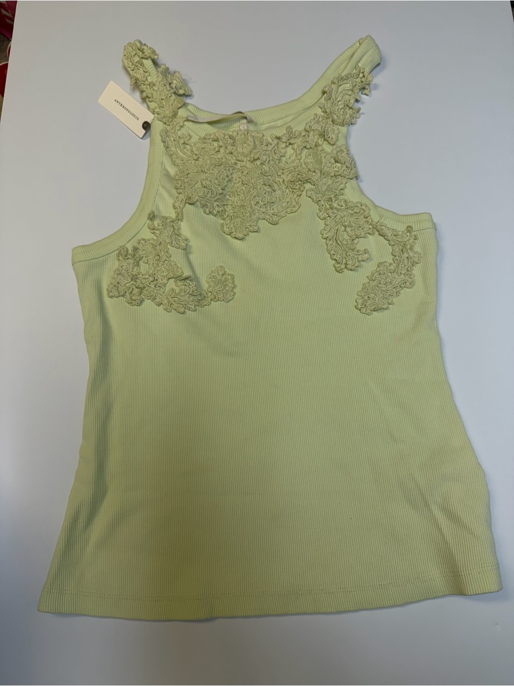 Anthropologie Lace-Detail Ribbed Tank Top - Light Green